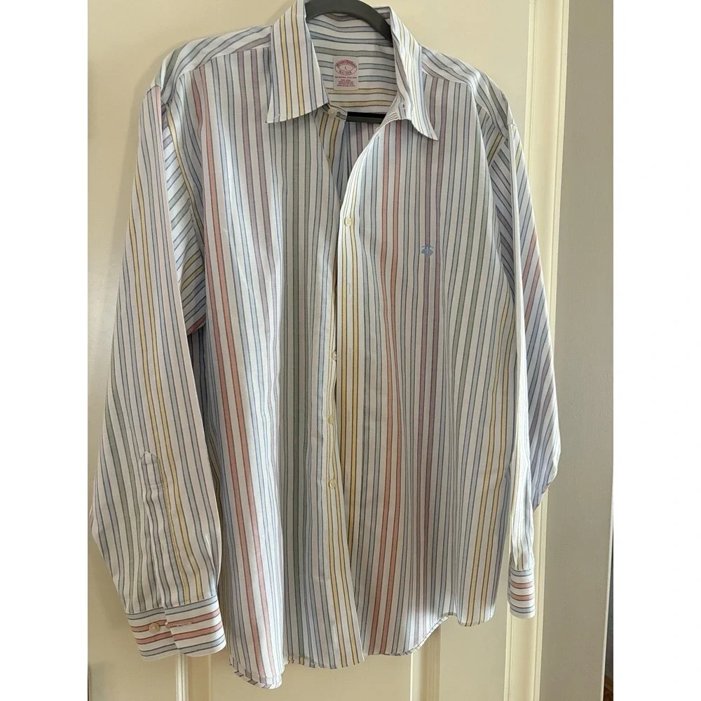 Brooks Brothers  Button Down Shirt Mens  LG pastel stripe 100% cotton Heritage - Picture 15 of 16